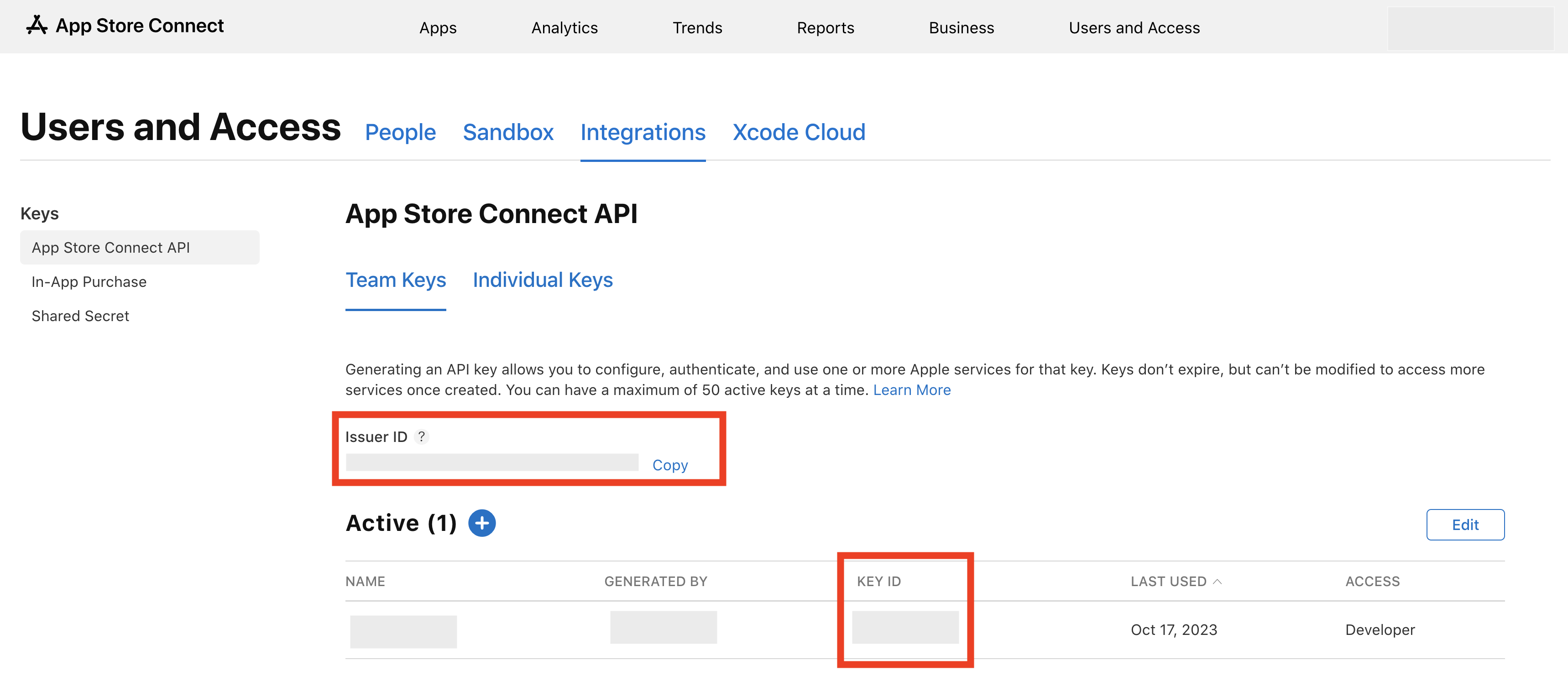 App Store Connect API Key example